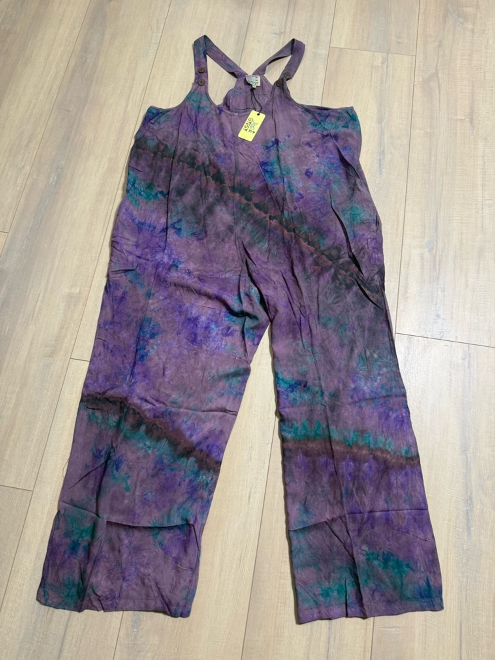 Jaded Gypsy Sleeveless Purple Tie-Dye Wide-Leg Jumpsuit with Pockets - Picture 3 of 8